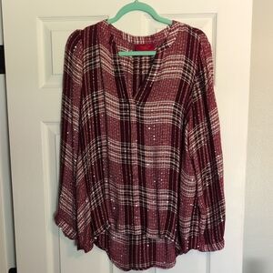 Jennifer Lopez Red and Black 3/4 Sleeve Blouse